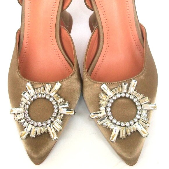 Taupe Satin Slingback Pumps irn Style of Begum Pump NOT Amina Muaddi - Picture 3 of 6